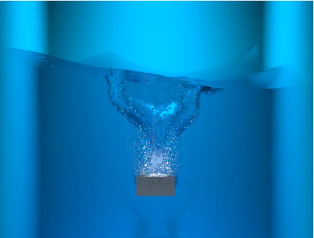 Figure 3.7: Sound is generated as five objects fall into a tank of water one after another.