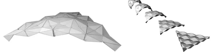 Figure 4.(a) Assemblage de 16 kaléidocycles, (b) Mouvement de l’assemblage. 