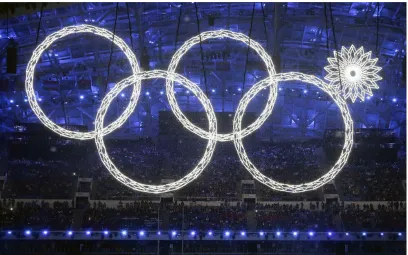 Figure 2. One of the five Olympic rings failed to open during the opening ceremony in Sochi