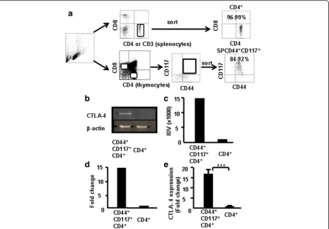 Fig. 5 CTLA-4 expression in CD4+CD117+CD44+ thymocytes by RT-PCR and real-time RT-PCR