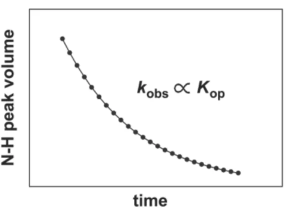 Figure 1.3 Backbone amide H/D exchange rates can provide residue-level  information on protein stability without the use of heat or co-solute perturbation
