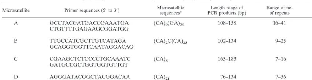 TABLE 1. Features of the four polymorphic microsatellite sequences of A. fumigatus upon analysis of 100 isolates and 2 reference strains