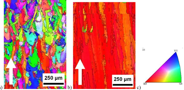 Fig. 2. The microstructure of specimens obtained by the SLM method using a layer thickness of 50 μm (a) and 100 μm (b) 