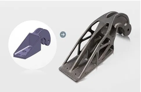 Fig. 1. A swivel joint before and after optimizing the design for additive manufacturing [13] 
