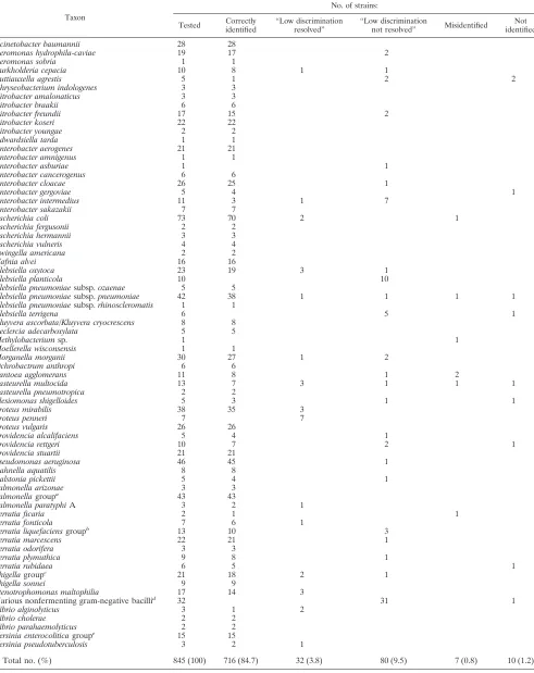 TABLE 1. Results of the testing of 845 strains of gram-negative rods with the ID-GNB card of the VITEK 2 system
