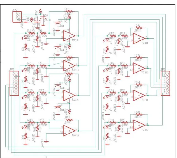 Figure 6. Eagle Schematic of Non-Inverting Amplifier and LED Output Circuit 