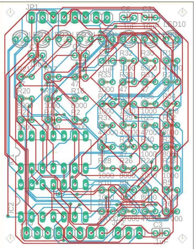 Figure 7. Eagle Auto-routed PCB of Non-Inverting Amplifier and LED Output Circuit for Manufacture 
