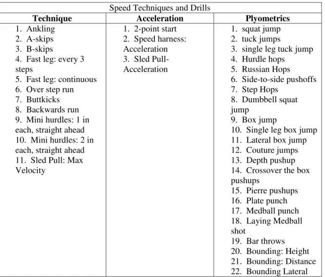 Figure 5.  Speed Techniques and Drills included in the DVD. 