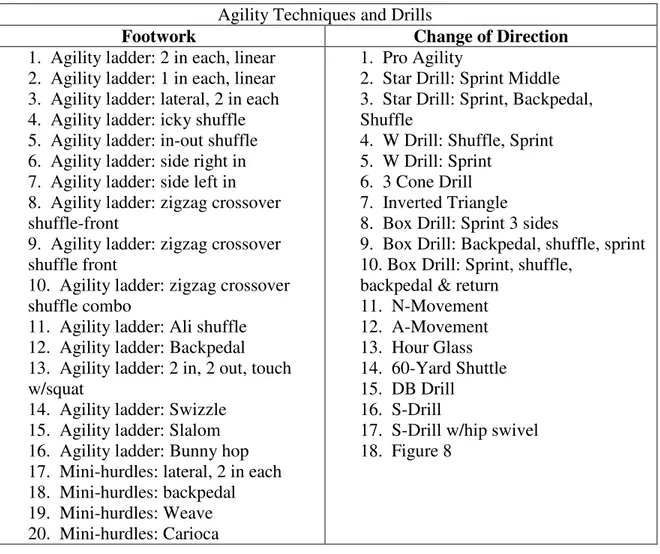 Figure 6.  Agility techniques and drills included in the DVD. 