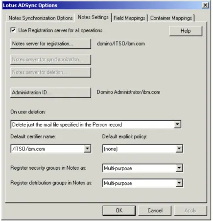 Figure 2-7   Lotus ADSync: Notes Settings tab