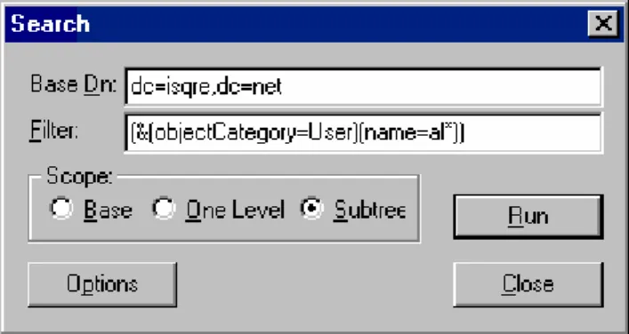 Fig. 3 Search base, scope and filter selection in LDP. 
