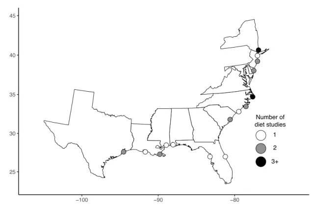 Figure  2.1  Map  of  study  locations.  A  total  of  25  studies  spanned  3  geographic  regions