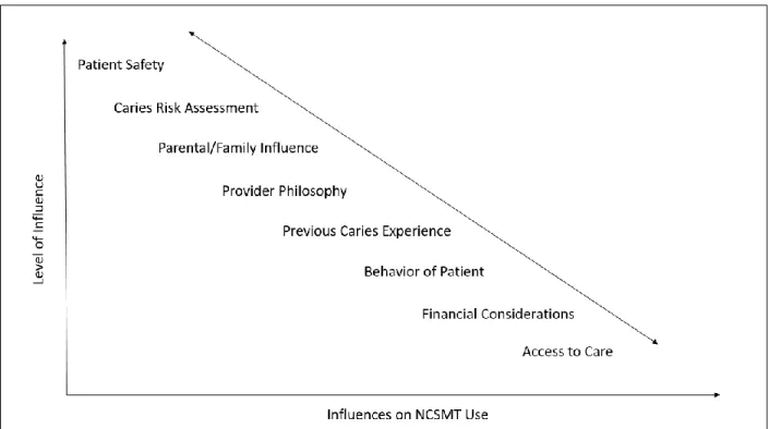 Figure 3. Schematic showing influences on dentists’ adoption of NSCMT and hierarchy of  importance  
