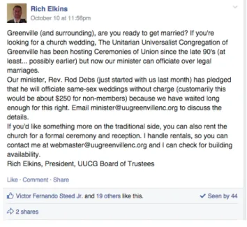 Figure 3.4: Facebook post on Eastern Carolina Equality’s page  