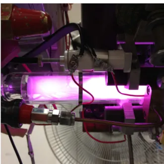Figure 2.2: Photograph of a hydrogen plasma inside the JN Van de Graaff ion source bottle.