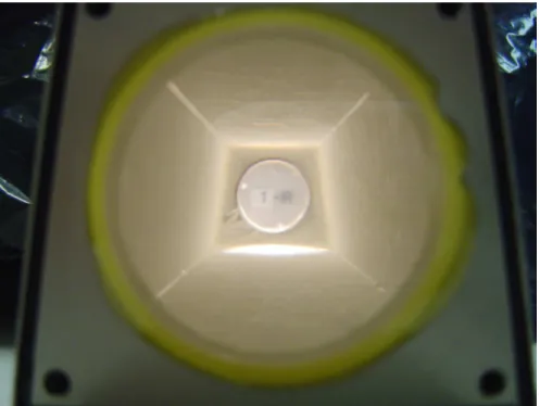 Figure 2.7: Photograph of a NaI(Tl) scintillation crystal as viewed through the quartz window on one side of the segment