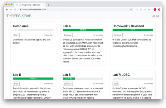 Figure 3.4: Lab 365: User Home Screen; Lists Available Lab Assignments