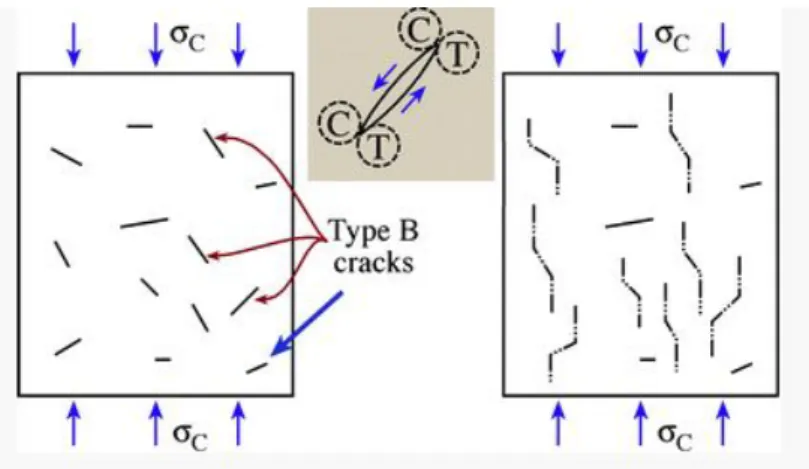 Figure 3: Crack nucleation and propagation in ceramic materials stressed in compression [16].