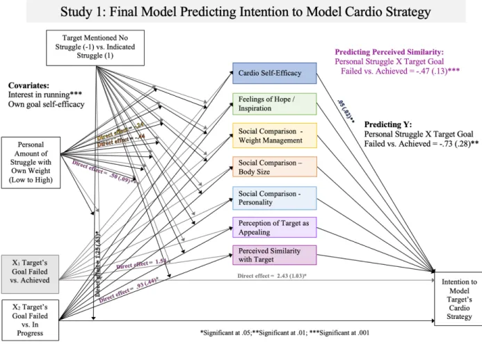 Figure 3. Final model predicting intention to model the cardio strategy: R 2  = .40, F(20,151) =  5.02, p < .001