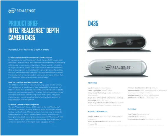 Figure 4.4: Intel RealSense Depth Camera D435 Specifications [17].
