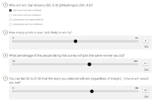 Figure 27: Example Static Survey Questions for Predicting an NBA Game 
