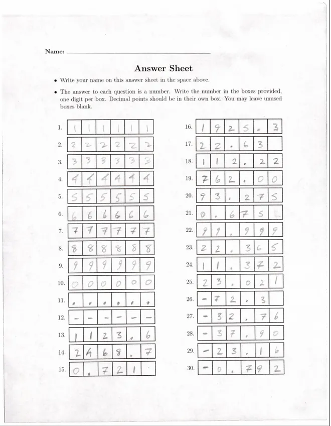Figure 1: A sample completed answer sheet.