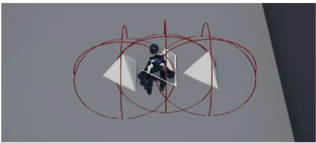Figure 3: Player interaction system highlighting the nearest interactable object 
