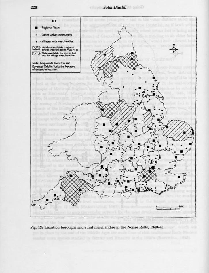 Fig. 13: Taxation boroughs and rural merchandise in the Nonae Rolls, 1340-41.