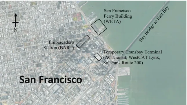 Figure 3.3: Location of Relevant Transit Nodes in Downtown San Francisco 