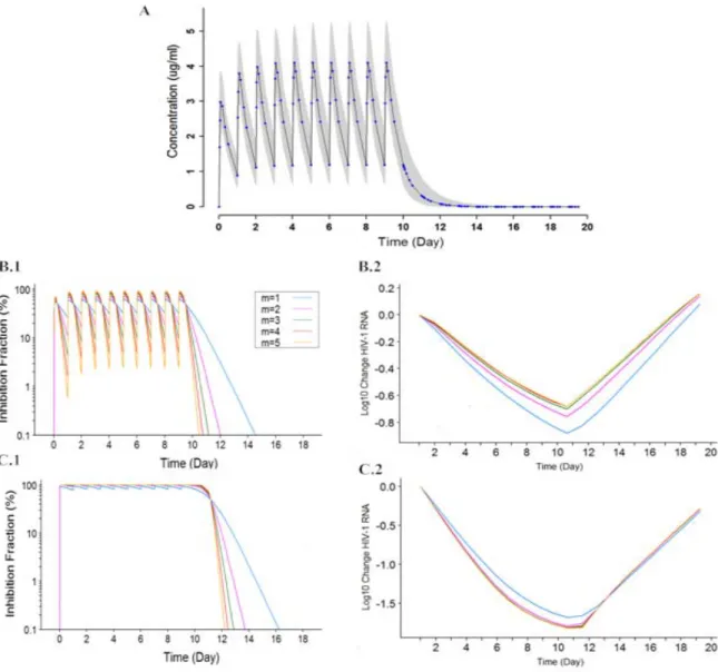Figure 2.3.: Impact of γ for five hypothetical drugs with different γ values (= m)  during 10 day monotherapy study