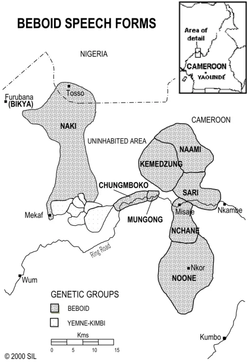 Figure 1.3 Map of Beboid speech forms (adapted from Hamm et al. 2002: 28). 