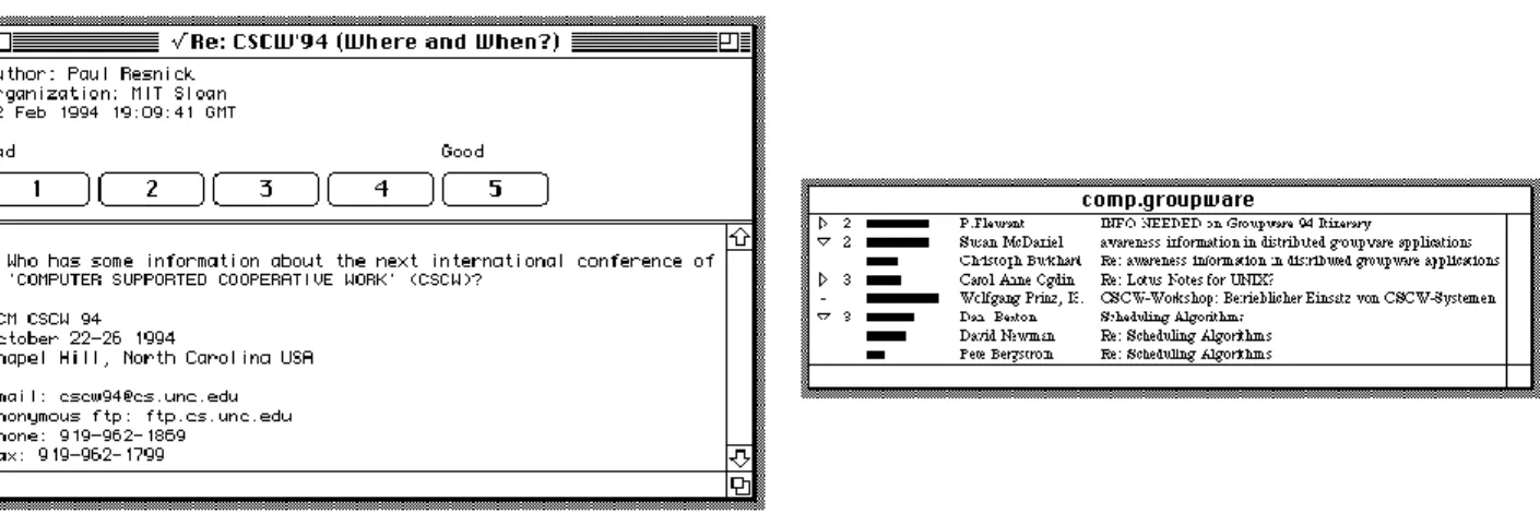 Figure 7. Rating Functionality Added to Usenet Readers by Resnick et al. 