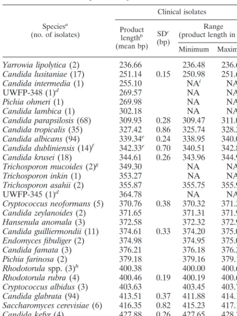 TABLE 1. ITS2 region PCR products from clinical isolates