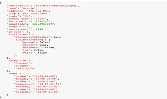 Fig 3. An example data point in business.json 