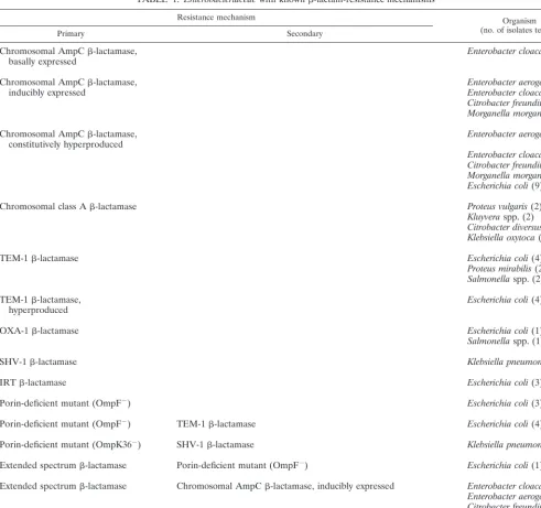 TABLE 1. Enterobacteriaceae with known �-lactam-resistance mechanisms