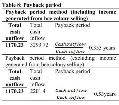 Table 8: Payback period