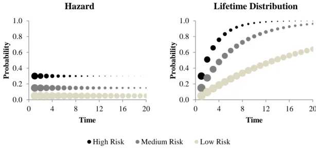 Figure 2: Functions for the three different levels of (constant) risk  
