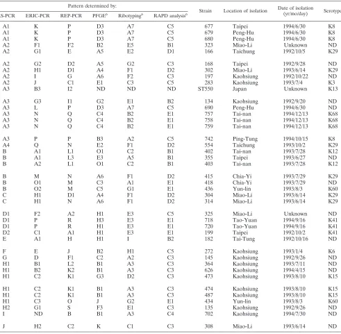 TABLE 1. Subspecies typing patterns determined for different strains of V. parahaemolyticus by different molecular methodsa