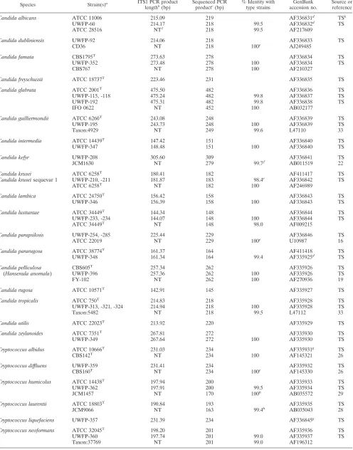 TABLE 2. Length and sequence polymorphisms of ITS1 region DNAs from clinical and type strains