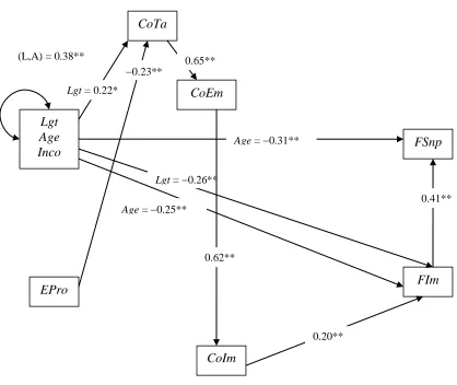 Figure 2. Standardized results for the full mediation model. 