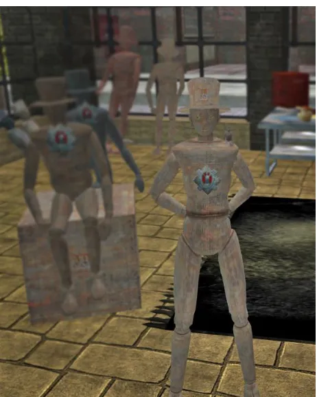 Figure 4. The Adjusted Training Sergeant, Unit Nyn, Surrounded by NPC Robots. 