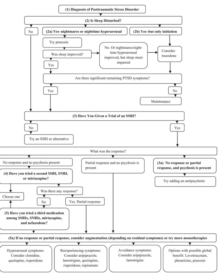 Figure 1. Flowchart of the algorithm for posttraumatic stress disorder. Nodes are indicated in bold.
