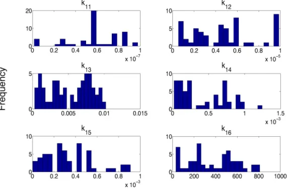 Figure 2.7: Histograms of parameters in the differential endocytosis model.
