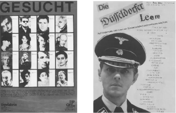Fig. 2. Punks chose both terrorism and fascism. Here the 1981 advertisement for the record stores “Rip  Off” and “Eigelstein” and the 1979 cover of the fanzine Die Düsseldorfer Leere