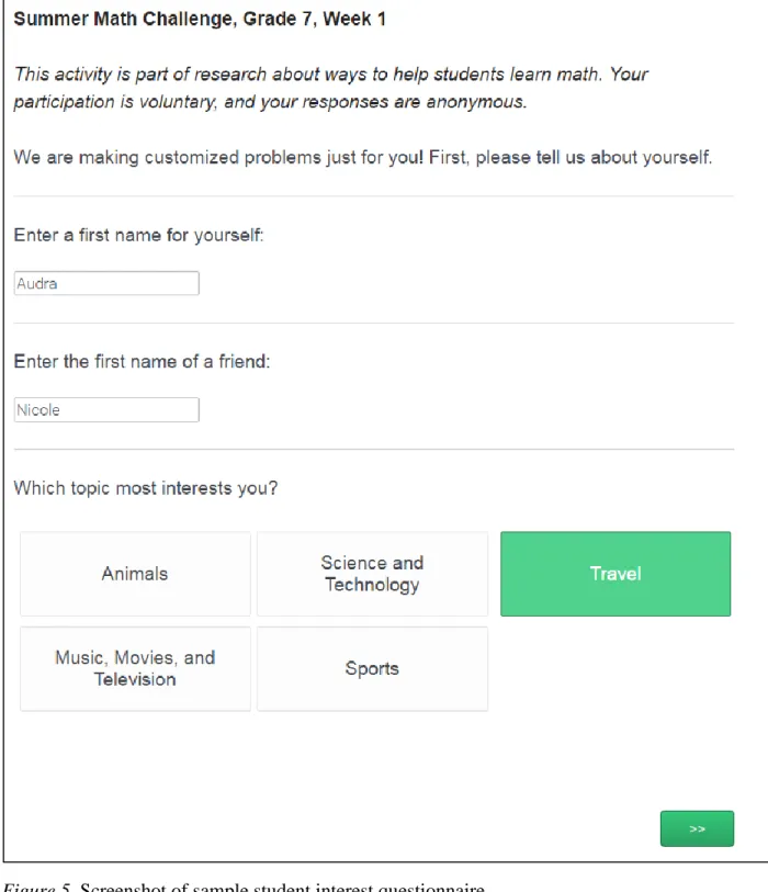 Figure 5. Screenshot of sample student interest questionnaire. 
