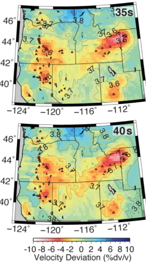 Figure S2. 2-D phase velocity maps at 35, and 40s. Annotation is the same as for Figure S1