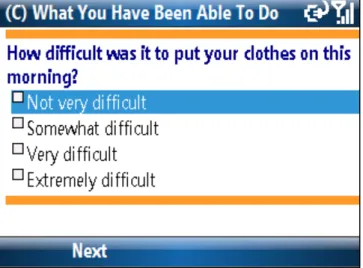 Figure 4. E-diary multiple-choice item.  Children used keys to navigate to and select a  response on multiple-choice items