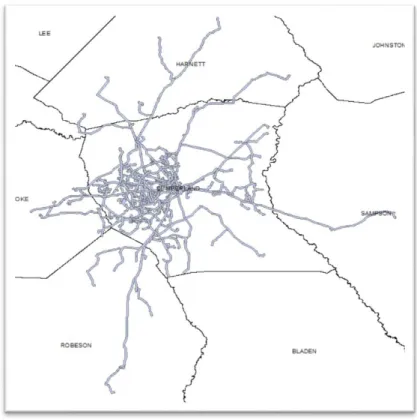 Figure 4.4: Buffered Commute Paths for Participants Working in Cumberland County, NC 