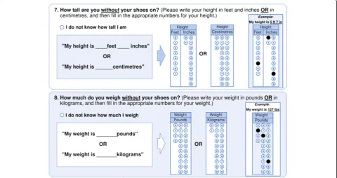 Figure 1 COMPASS questionnaire measures of height and weight used to calculate BMI.