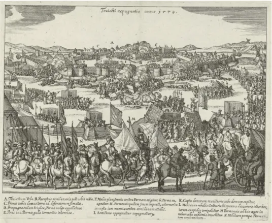 Fig. 4  Anonymous, after Hogenberg and copied from Jan Miel, The Capture of Maastricht in 1579, etching, 22 x 27,2  cm, in: F
